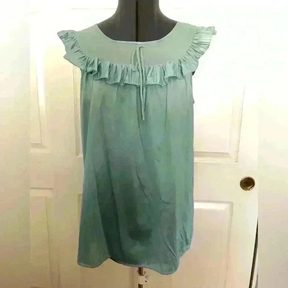 VTG viscose nylon sage green PJ top ruffle front best fits M-L - Picture 1 of 7